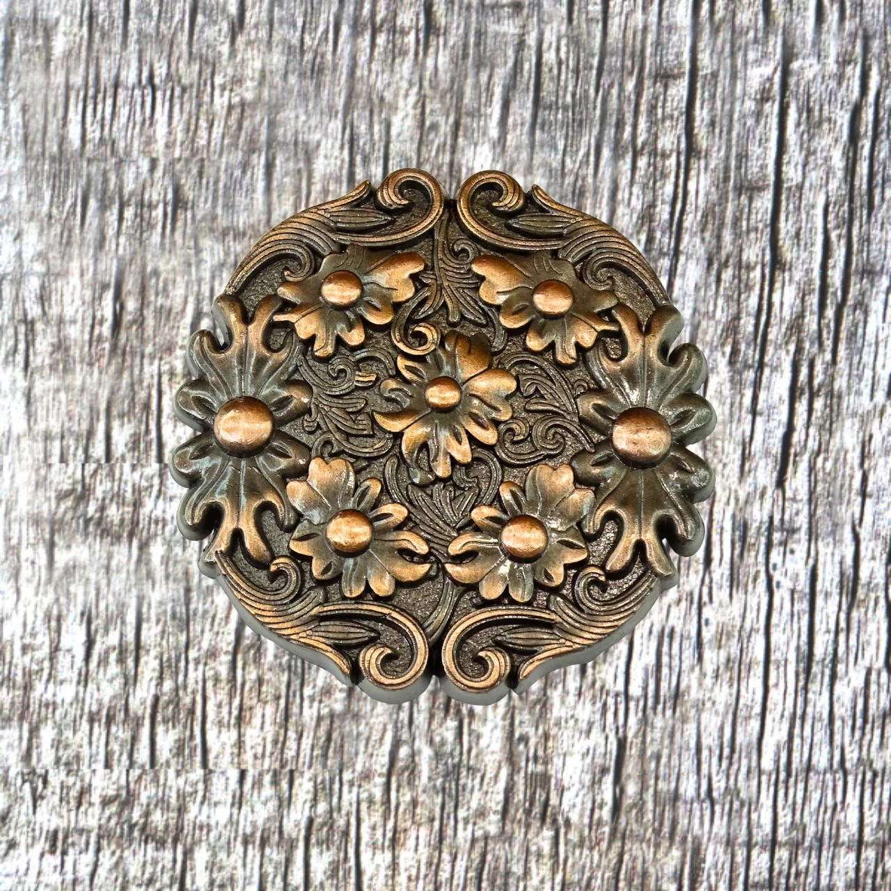 Floral Top 1 Inch Antique Copper Plated Concho