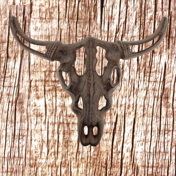 Set of 2 Cast Iron Coat Racks With Cow Heads Two Coat Hooks 