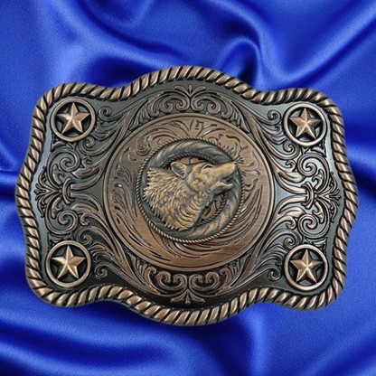 Cool Wolf Square Belt Buckle With Western Belt