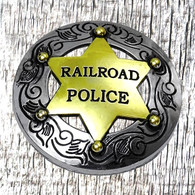 Engraved Border Railroad Police 1-1/2 Inch Concho - Front View