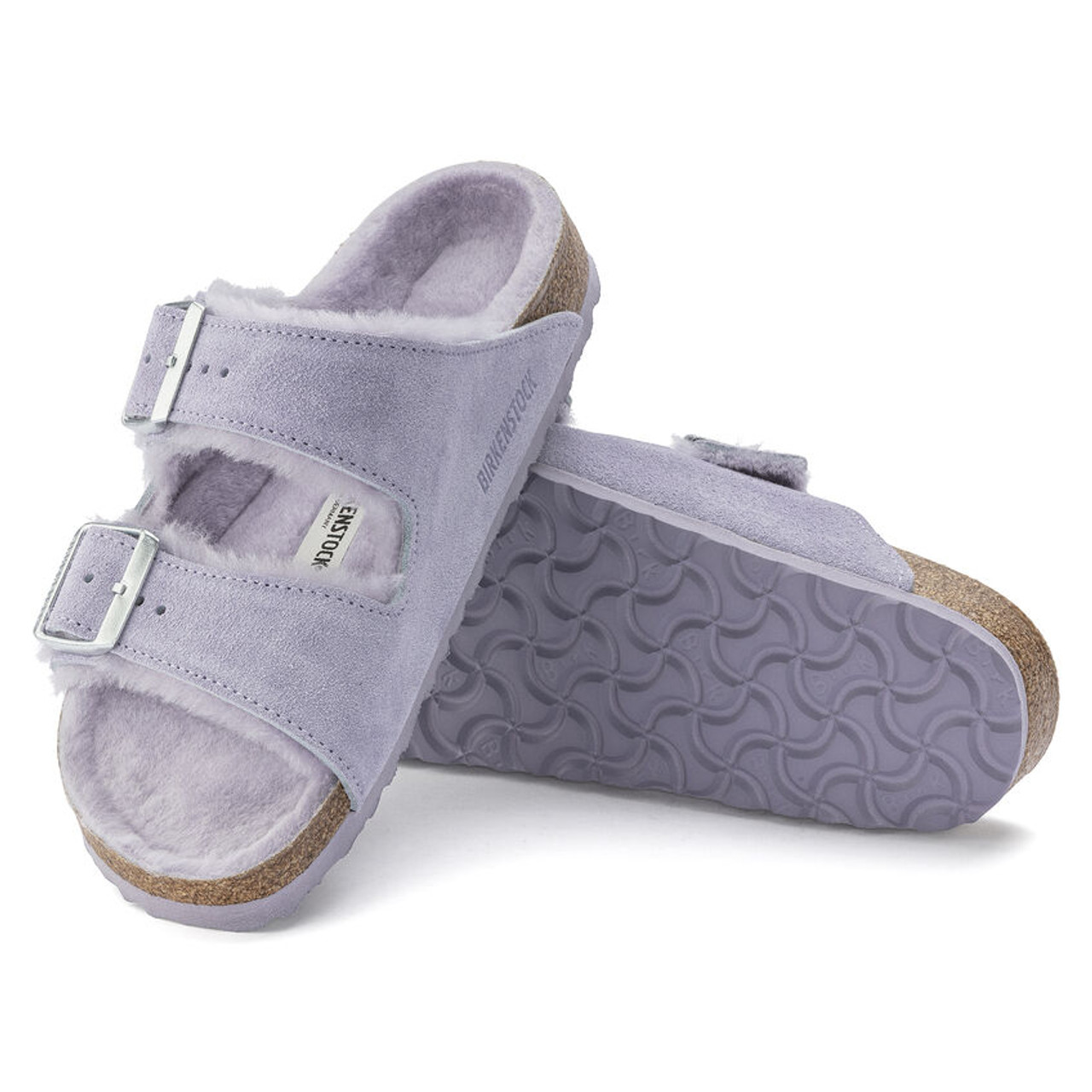 Birkenstock Shearling Arizona Teddy Split Purple Fog Two-Strap Sandals