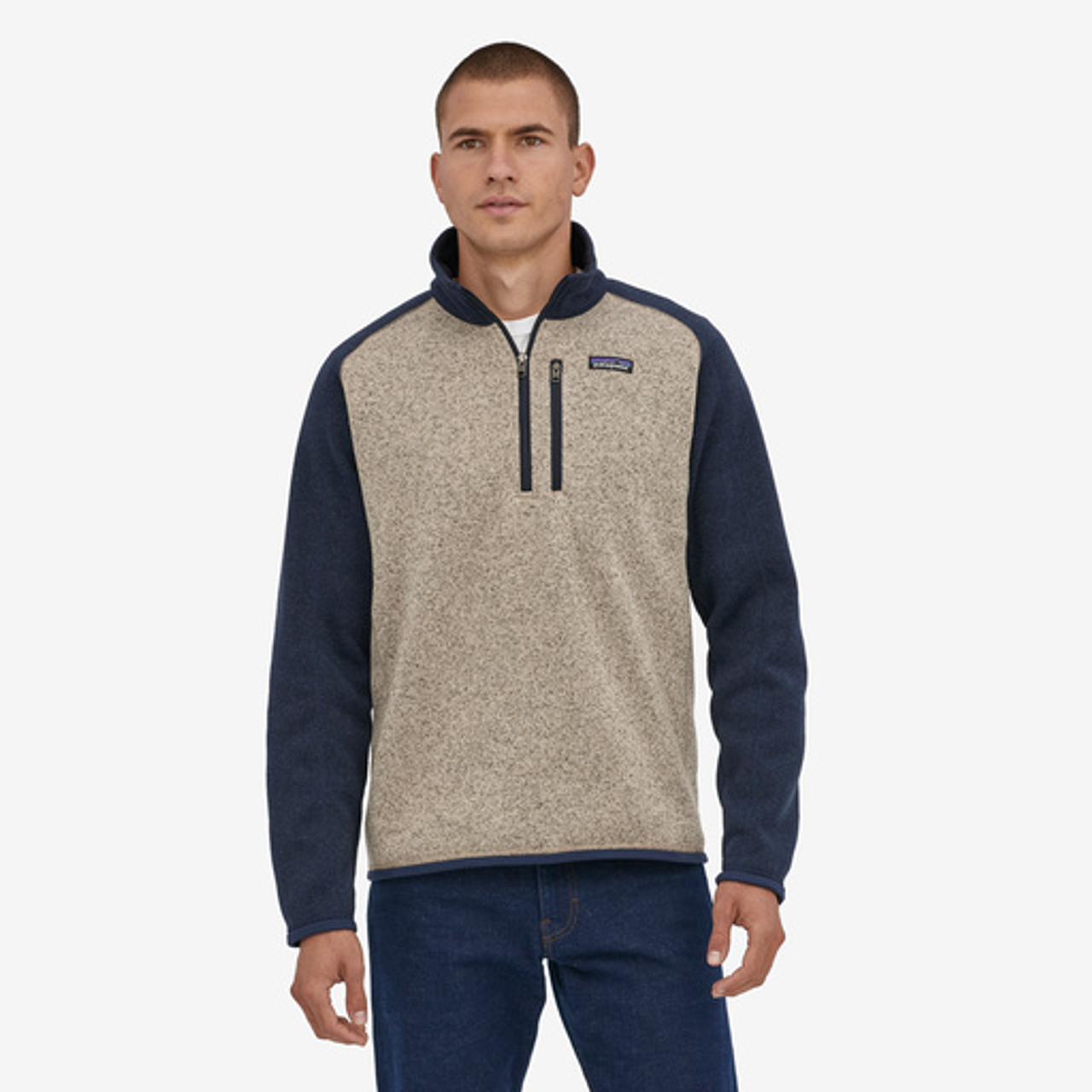 Patagonia Men’s Better Sweater Quarter Zip in Blue/Tan