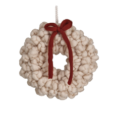 Wool Wreath With Red Bow - Cream Wool Wreath With Red Bow - Cream