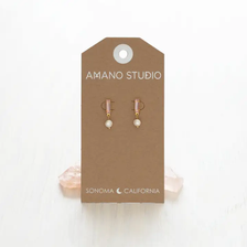 Baguette Crystal With Pearl Stud Earrings -  Gold Baguette Crystal With Pearl Stud Earrings -  Gold