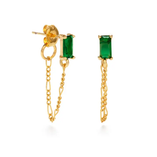 Emerald Stud With Chain Earring - Emerald