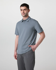 Short Sleeve Feather Polo - Dusty Blue