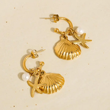 Marlene Sea Shell & Star Earrings - Gold Marlene Sea Shell & Star Earrings - Gold