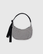 Small Nylon Crescent Bag - Black White Gingham