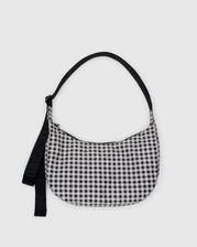 Medium Nylon Crescent Bag - Black White Gingham