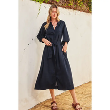 Natural Way Longline Shirt Dress - Navy