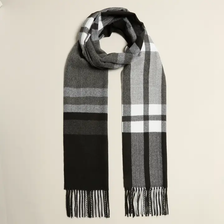 Plaid Herringbone Scarf - Black White