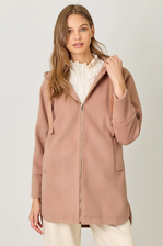 Long Zip Up Hooded Jacket - Winter Rose