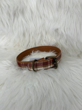 Cotton & Leather Dog Collar - Red Brown