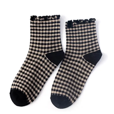 Check Plaid Ruffle Crew Socks - Black