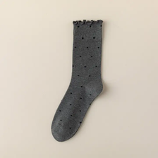 Polka Dot Ruffle Socks - Dark Grey