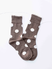 Polka Dot Ruffle Trim Socks - Mocha