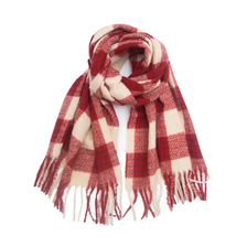 Retro Plaid Tassel Scarf - Red/White