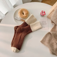Ribbed Colorblock Socks - Coffee