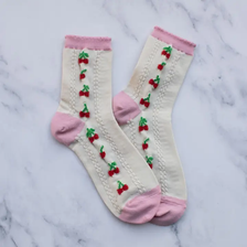Cherry Dream Socks - Cream/Pink