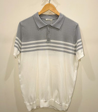 Short Sleeve Sweater Polo - Grey/White