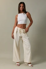 Low Rise Pleated Tie Pants - Ivory