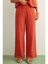 Striped Wide Leg Pants - Tomato