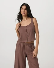 Trestles Twill Buttonfront Top - Sable