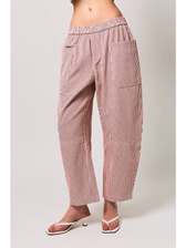 Red & White Striped Barrel Pants - Red White