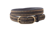 Stud Lined Suede Belt - Olive