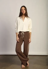 Wide Leg Pant With Side Stripe - Soft Brown