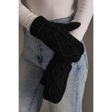 Cable Knit Mittens - Black