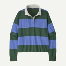 Women's Long Sleeve Rugby Shirt - WIde Stripe Diver Blue
