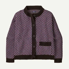 Women's Recycled Wool-Blend Sweater Jacket-  Checkered Diver Blue