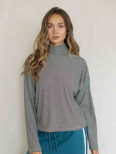 Stripe Rib Turtle Neck - Black