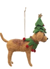 Wool Felt Dog Ornament - Tree