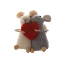 Wool Felt Mice With Heart Ornament - Multi