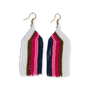 Dolly Vertical Stripe Beaded Fringe Earrings - Hot Pink