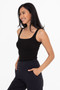 Square Neck Ribbed Tank Top - Black