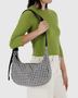 Medium Nylon Crescent Bag - Black White Gingham