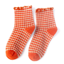 Check Plaid Ruffle Crew Socks - Orange