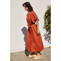 Striped Linen Button Down Dress - Orange Brick