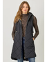 Quilted Long Hooded Vest - Black