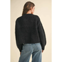 Round Neck Button Front Sweater - Black