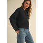 Round Neck Button Front Sweater - Black