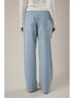 Elastic Waist Wide Leg Pants - Blue White