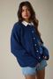 Crew Neck Cardigan Sweater - Navy