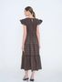 Plaid Smocked Midi Dress - Brown