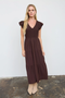 Flutter Sleeve Smocked Midi Dress - Chocolate