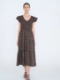 Plaid Smocked Midi Dress - Brown