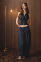 Low Waist Pleated Barrel Pants - Navy